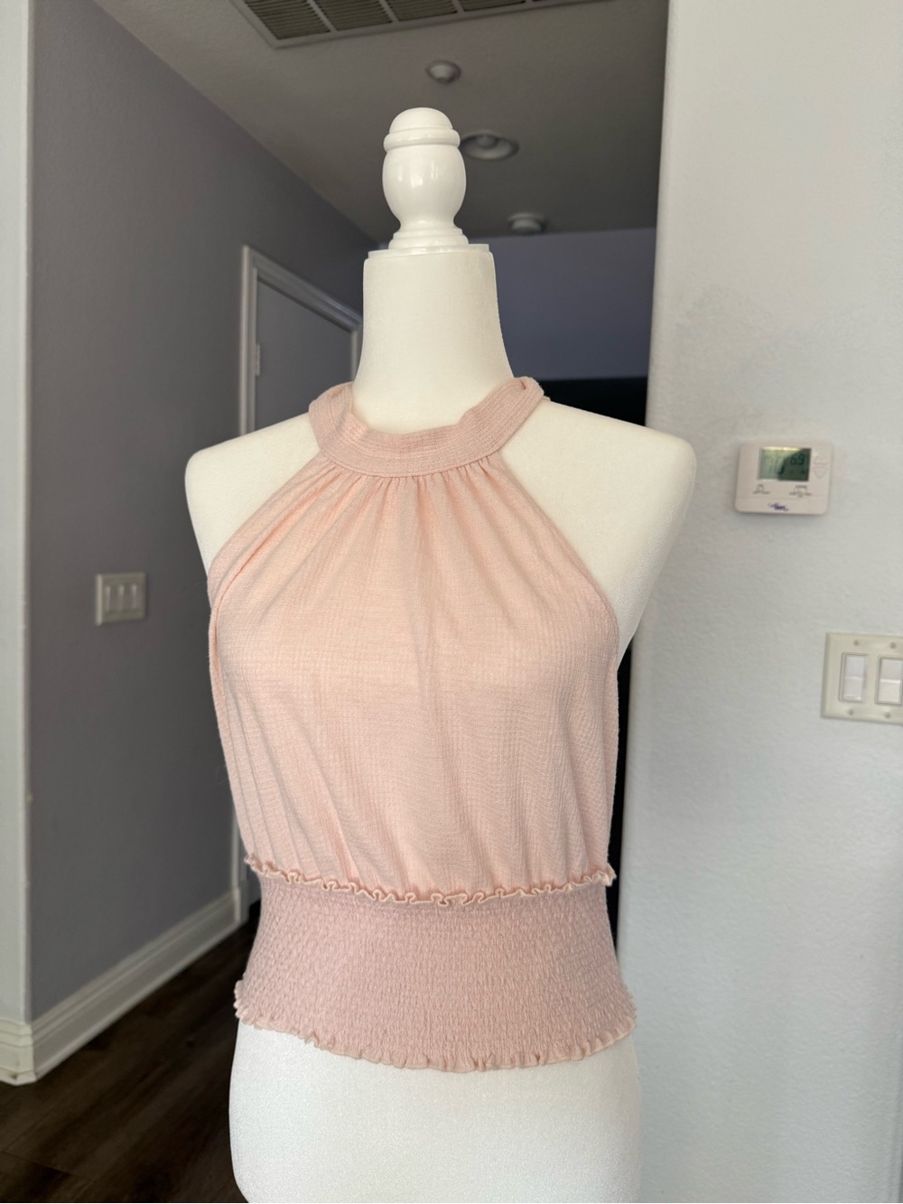 Free People Blush Pink Halter Smocked Waist Camisole